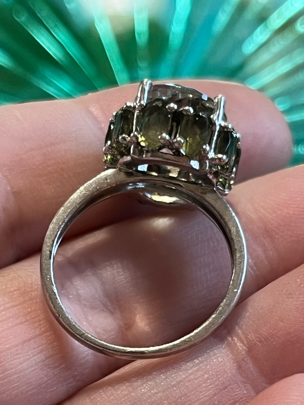 Vintage China Sterling Silver 925 Green Amethyst Cluster Cocktail Size 6.5 Ring - Picture 5 of 7